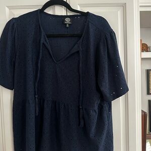Bobeau Navy Eyelet Blouse Sz XL